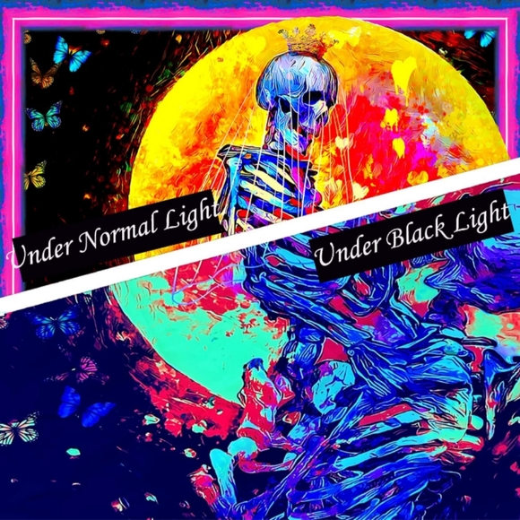 Black Light Skeleton Lovers Moonlight Skeletons Moon Wall Tapestry Blacklight - Picture 4 of 13